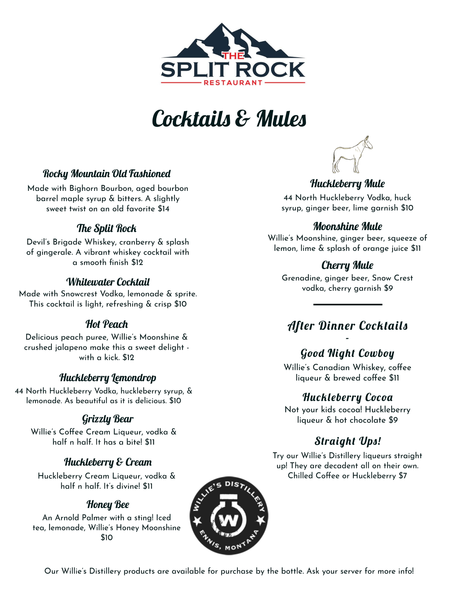 Menu — Split Rock Restaurant & Bar