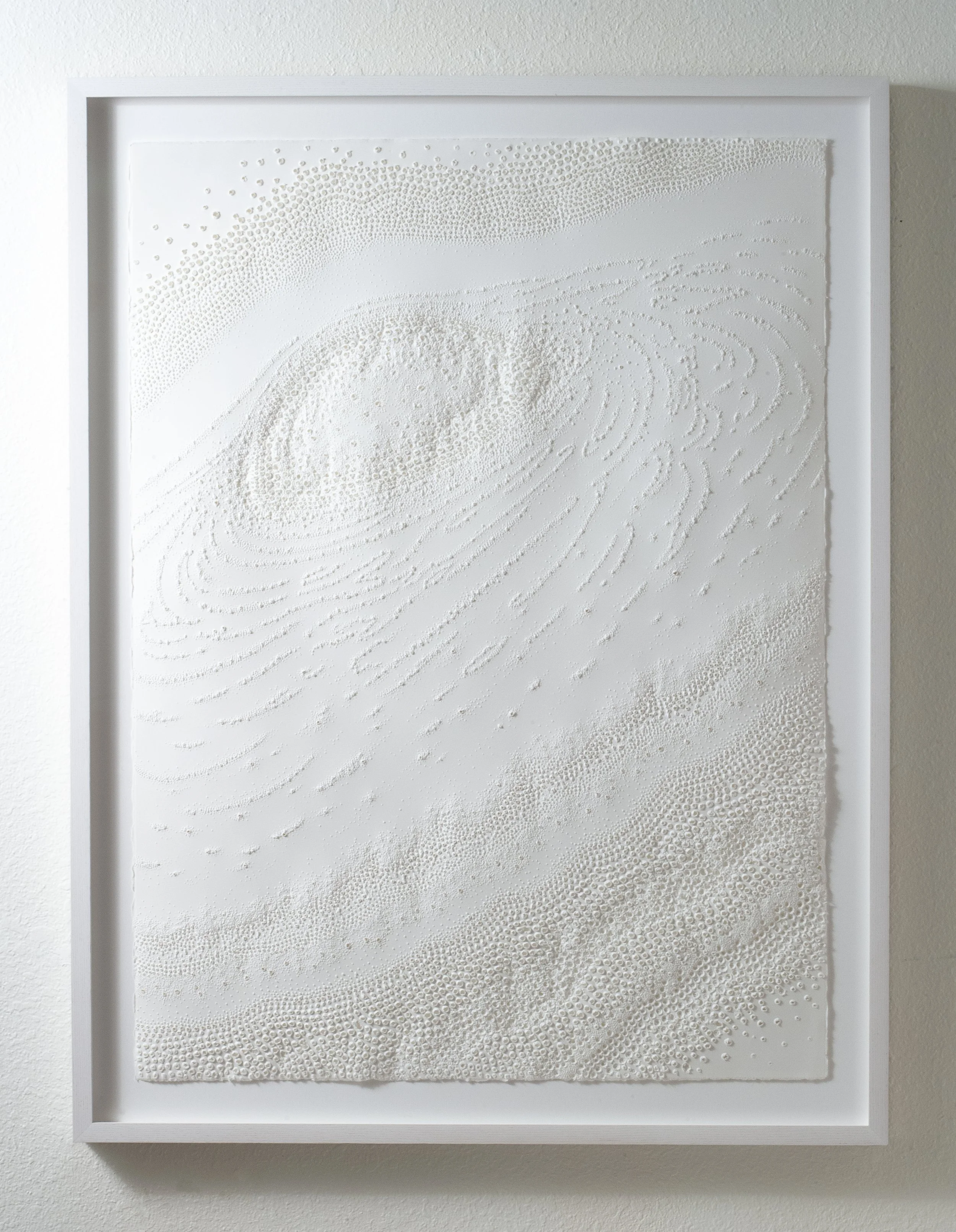 Mining the Moon Series IV
Punctured paper
26" x 33.5" x 1.5" framed
2025