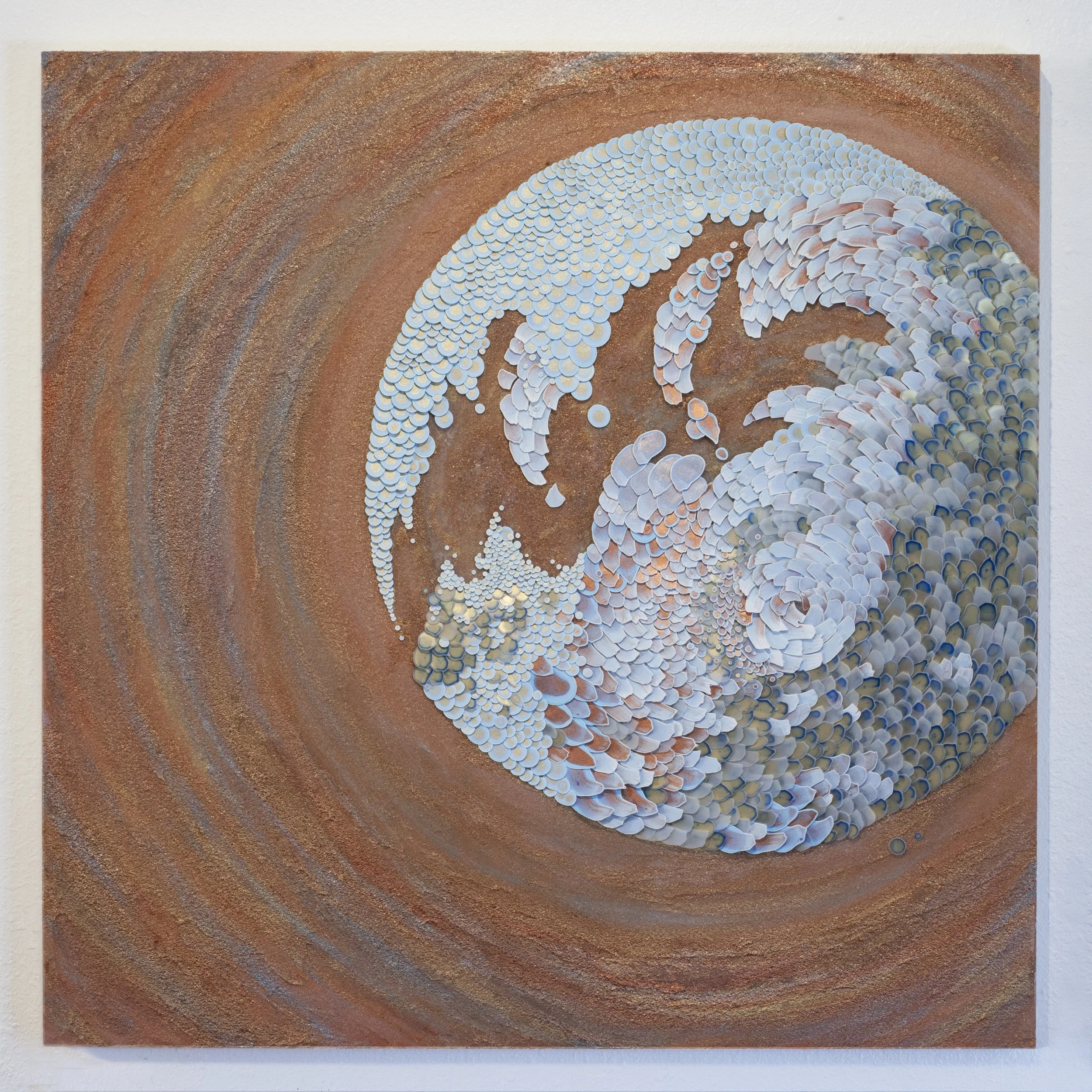 Continuum
Ink and acrylic on paper and vellum, glass beads, wood panel
30" x 30" x 1.5"
2025