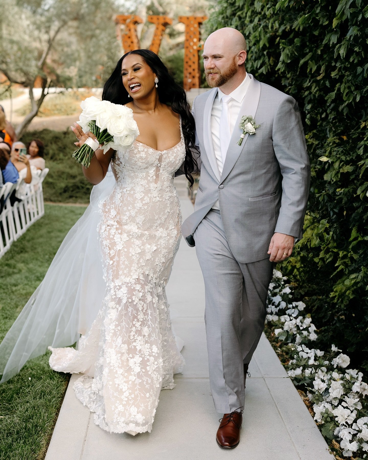 All smiles on the stunning bride Quinci in her @galialahav gown. The perfect day for Quinci &amp; Jon 🤍