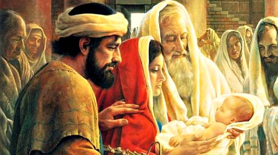 Simeon came and took the child in his arms