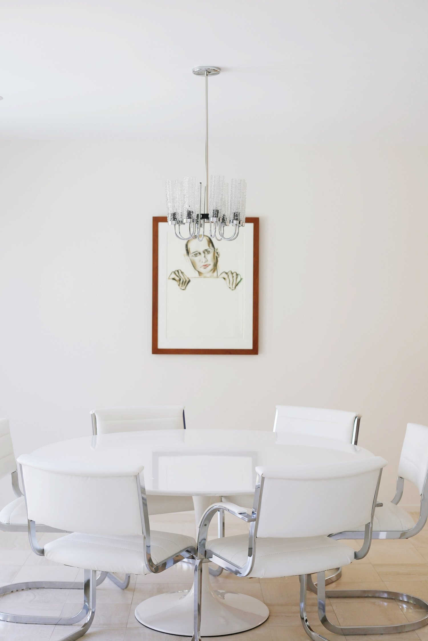   Knoll Tulip Table &nbsp;with painting by&nbsp; Francesco Clemente &nbsp;by 1995, pastel on paper. 