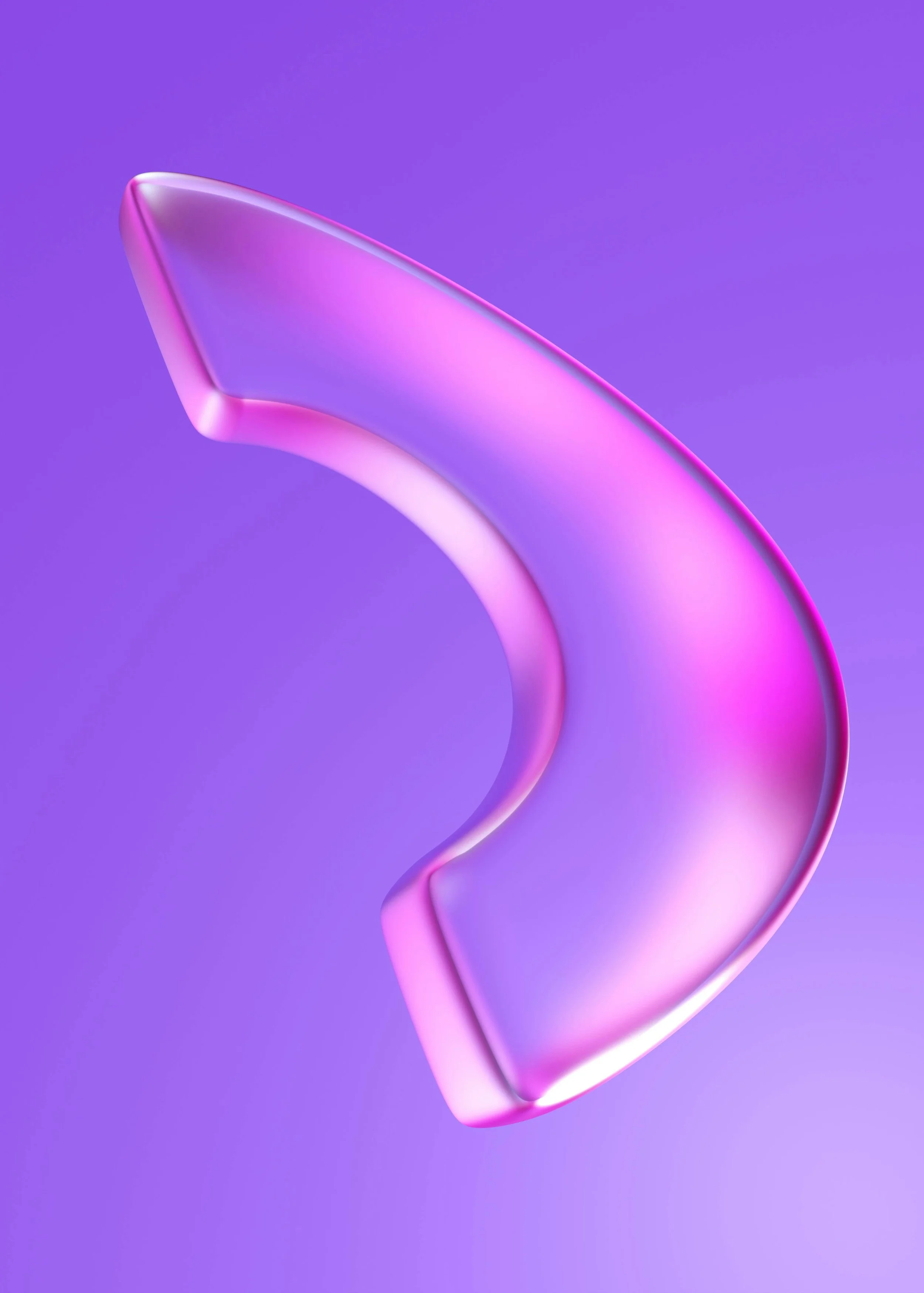 A close-up of a shiny, metallic, pinkish-purple question mark against a gradient purple background.