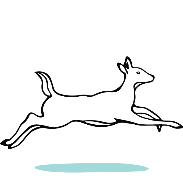 A line drawing of a doe jumping