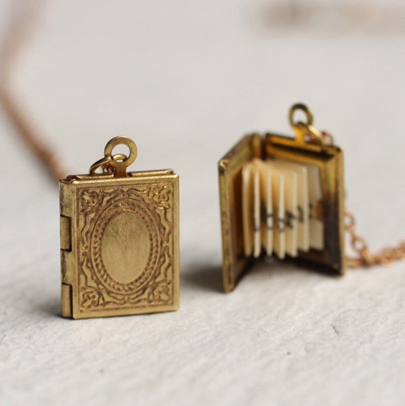 Gift for Reader Book Locket Necklace Librarian Charming Locket Necklace,Beautiful Locket Necklace，Book Jewelry A room without books is like a body without a soul Gift for Book Lover Teacher