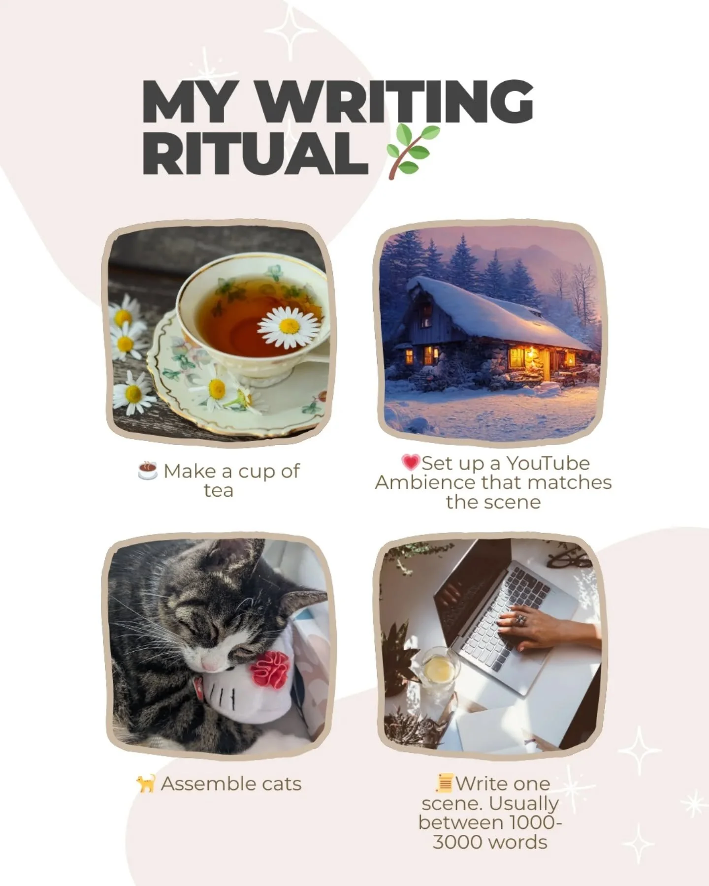 What&rsquo;s your go-to reading or writing ritual? ✨

For me it starts with a hot drink, usually a tea or hot chocolate. I like playing ambience YouTube videos to make me feel like I'm in whatever scene I'm writing, but I can't have music in them or 
