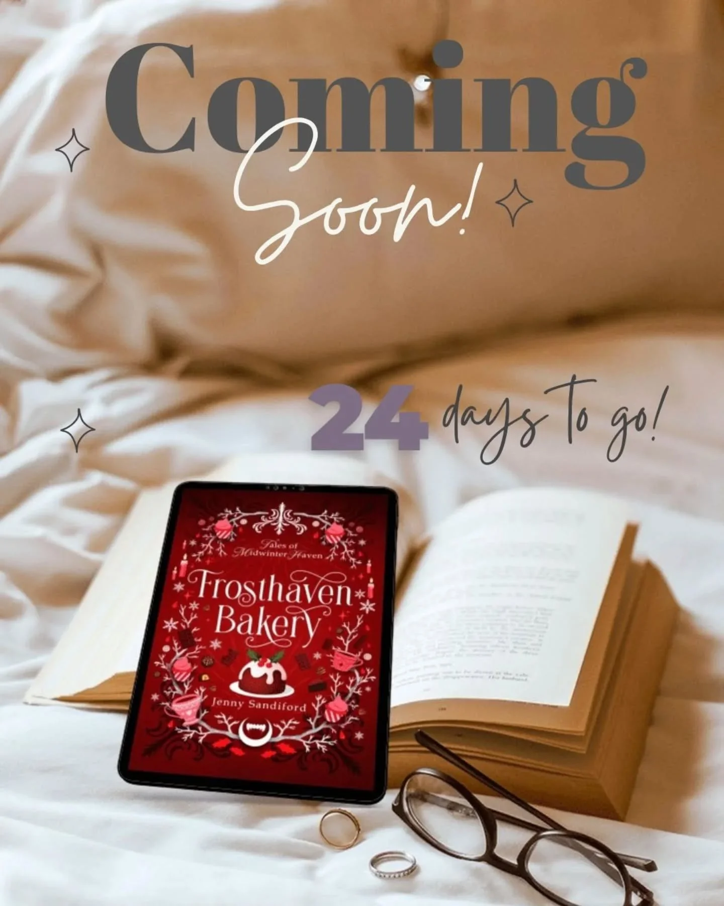 ✨ 24 days to go! ✨
The perfect excuse to (re)read Winterfrost Market and immerse yourself in the cozy world of Midwinter Haven once more. Hot drinks, blankets, and magical cats highly recommended. 🍵🕯️✨
Don&rsquo;t forget to preorder Frosthaven Bake