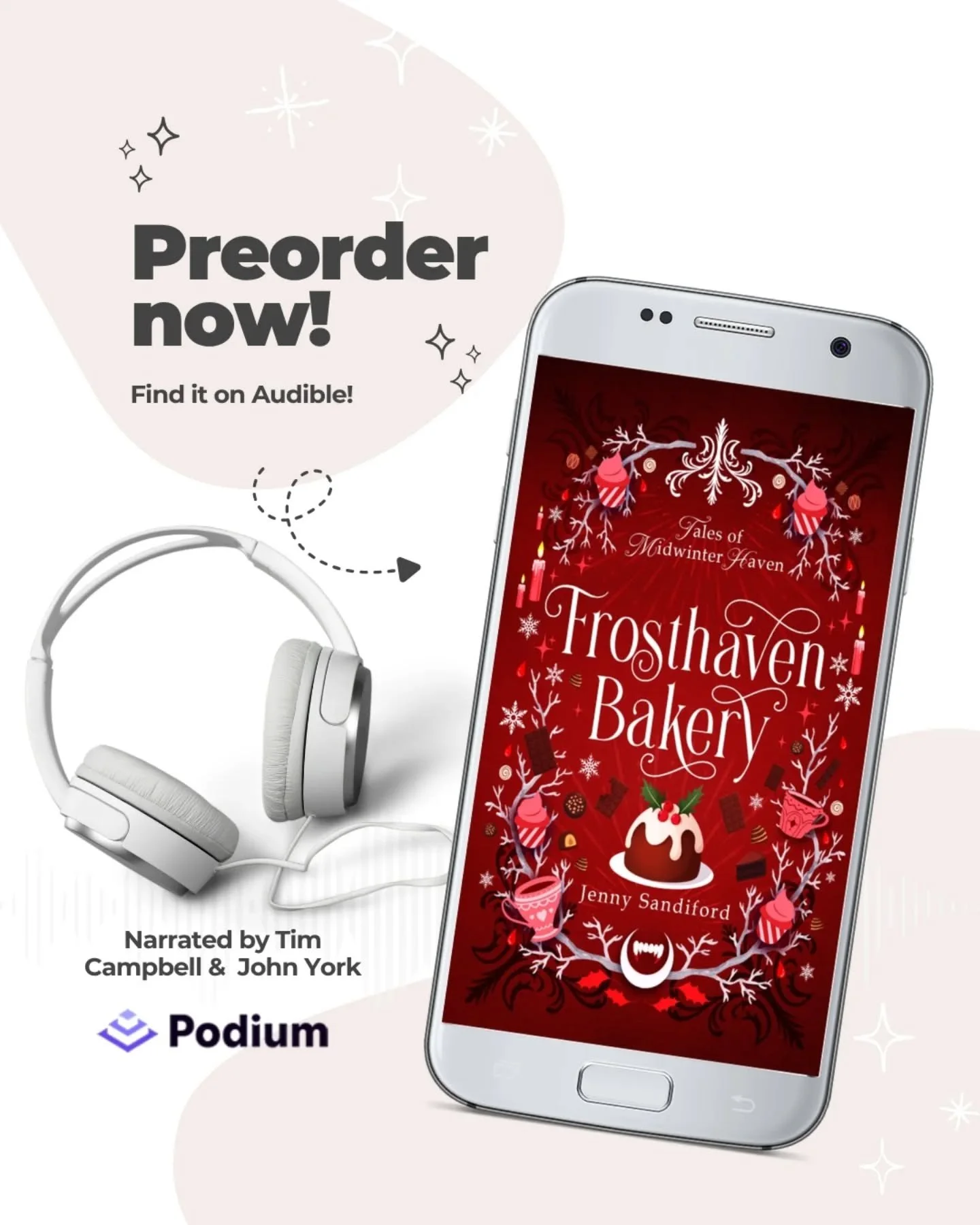 💕Frosthaven Bakery is coming to audio on the 28th of April thanks to @podiumentertainment ! 

If you're looking for a new cozy fantasy to snuggle up on the couch and listen to, check it out!

You can pre-order on Audible now 🥳

🍫High-stakes cozy f