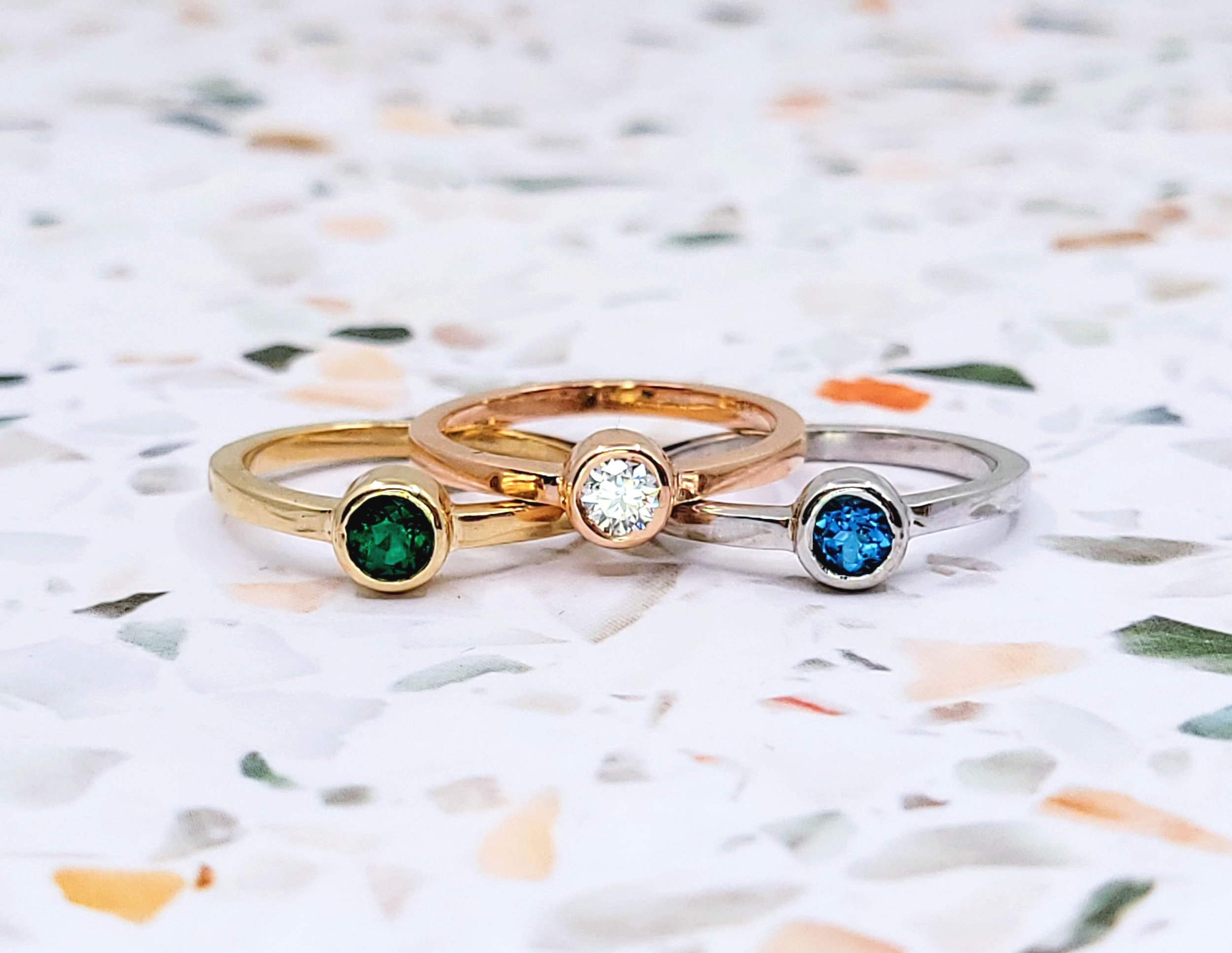 The Set of Three Pave + Enamel Stacking Rings, 14K Gold — FRY POWERS