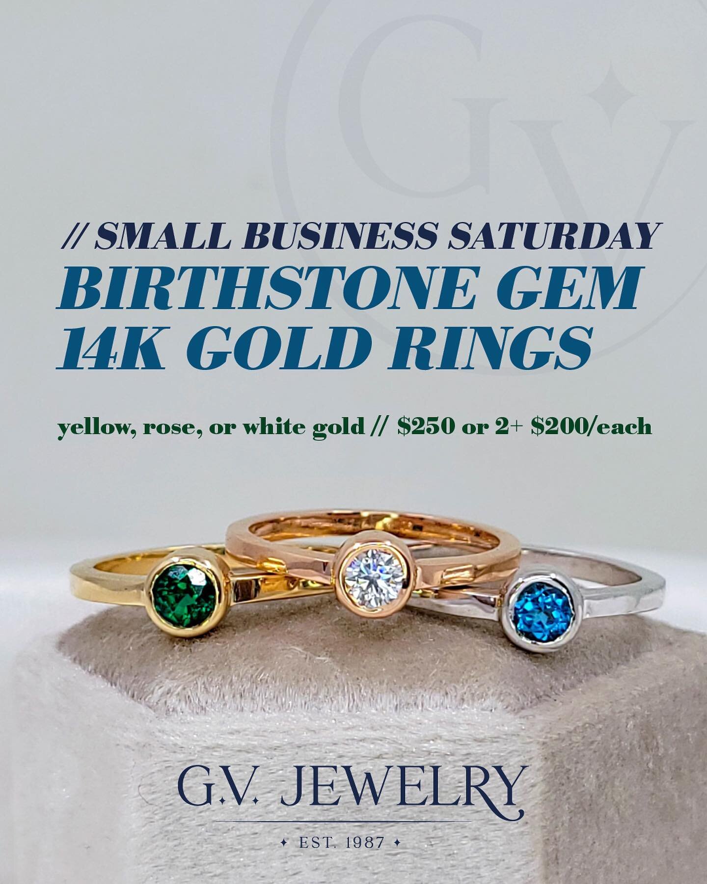 🚨SMALL BUSINESS SATURDAY!&nbsp;🚨

We're so excited to offer these custom-made birthstone rings!&nbsp;💍🤩

💙 Usually $400+, starting today these gemstone rings are just $250!

💙 Want to start a stack or have a few gifts to give? If you buy more t