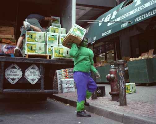  PAULINO CARDOZO from the State of Guerrero works in a greengrocer loading trucks. He Sends 300 dollars a week. By Dulce Pinzón,&nbsp;“The Real Story of the superheroes” (2011) 