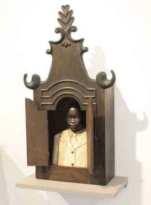  Victor Romao,  untitled (wood cabinet porcelain composition bust) , 2011. 