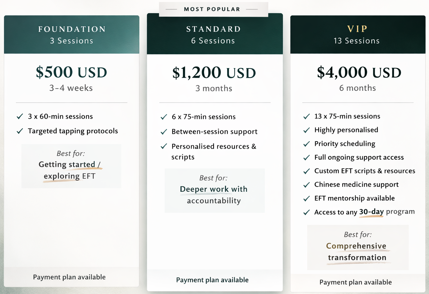 price for eft therapy sessions
