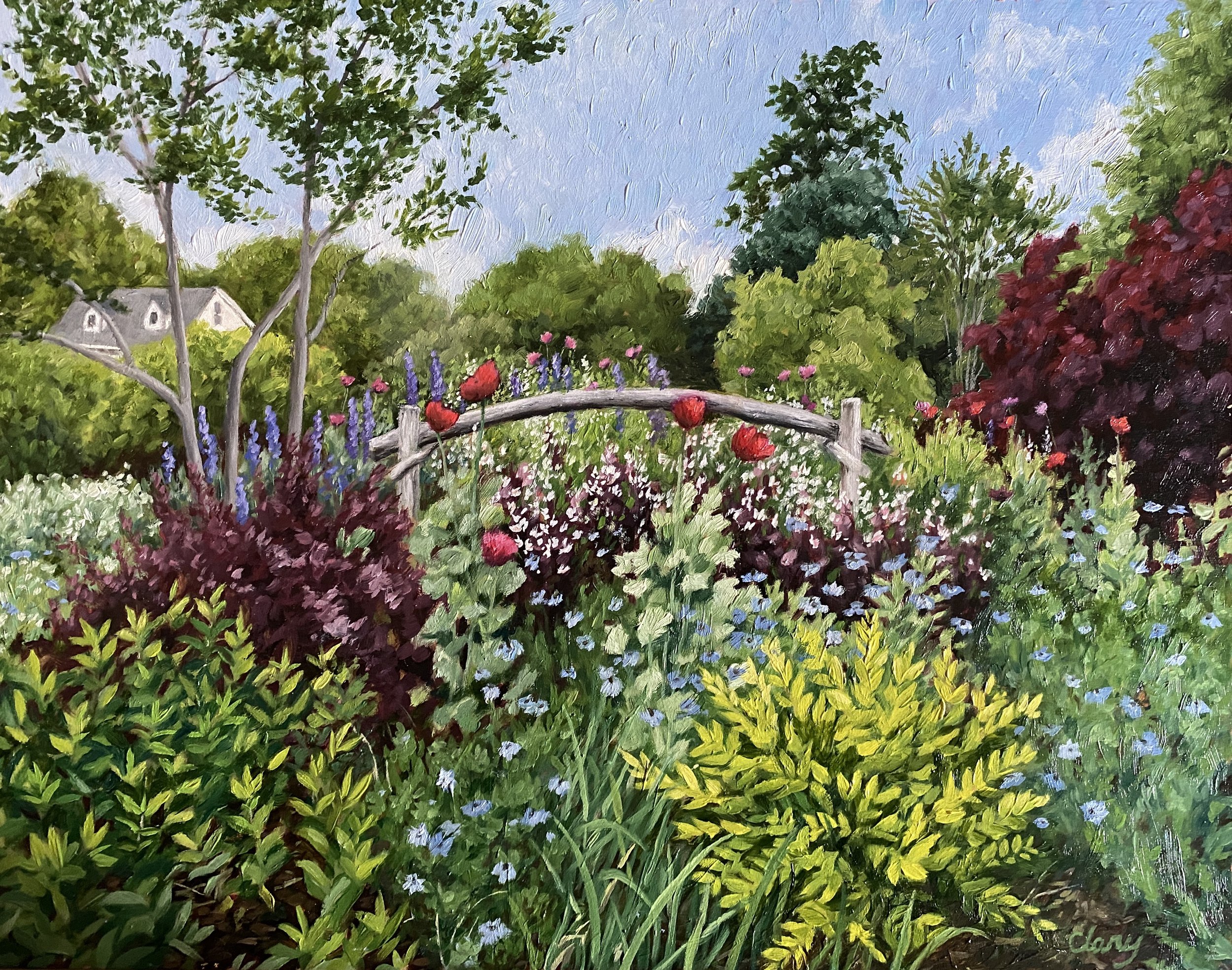 Montrose Gardens study - 10 x 10 in.  I did a preliminary study to make sure I felt comfortable painting the foliage and combining the two photos. 