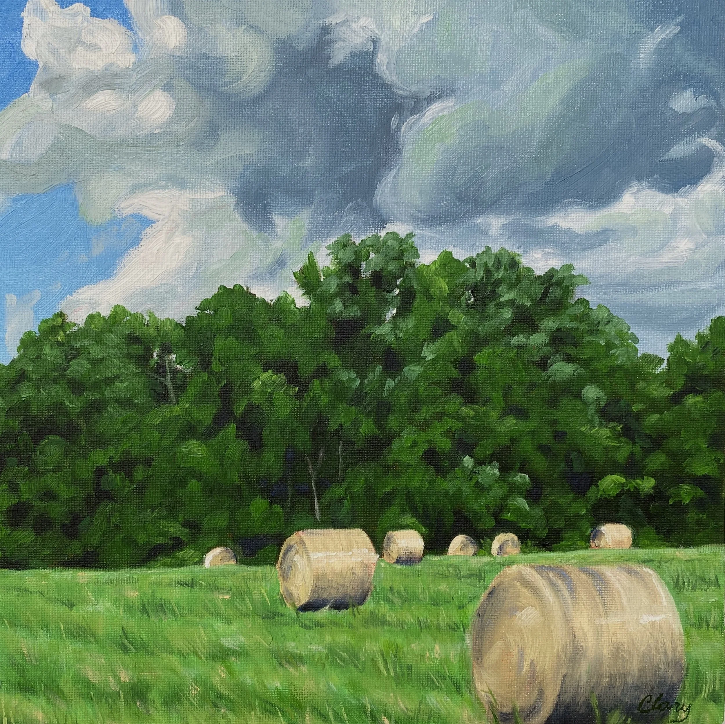 Hillsborough field - August 18, 2021  2:48 pm  10 x 10 in.  oil on panel, framed  2021 (sold)