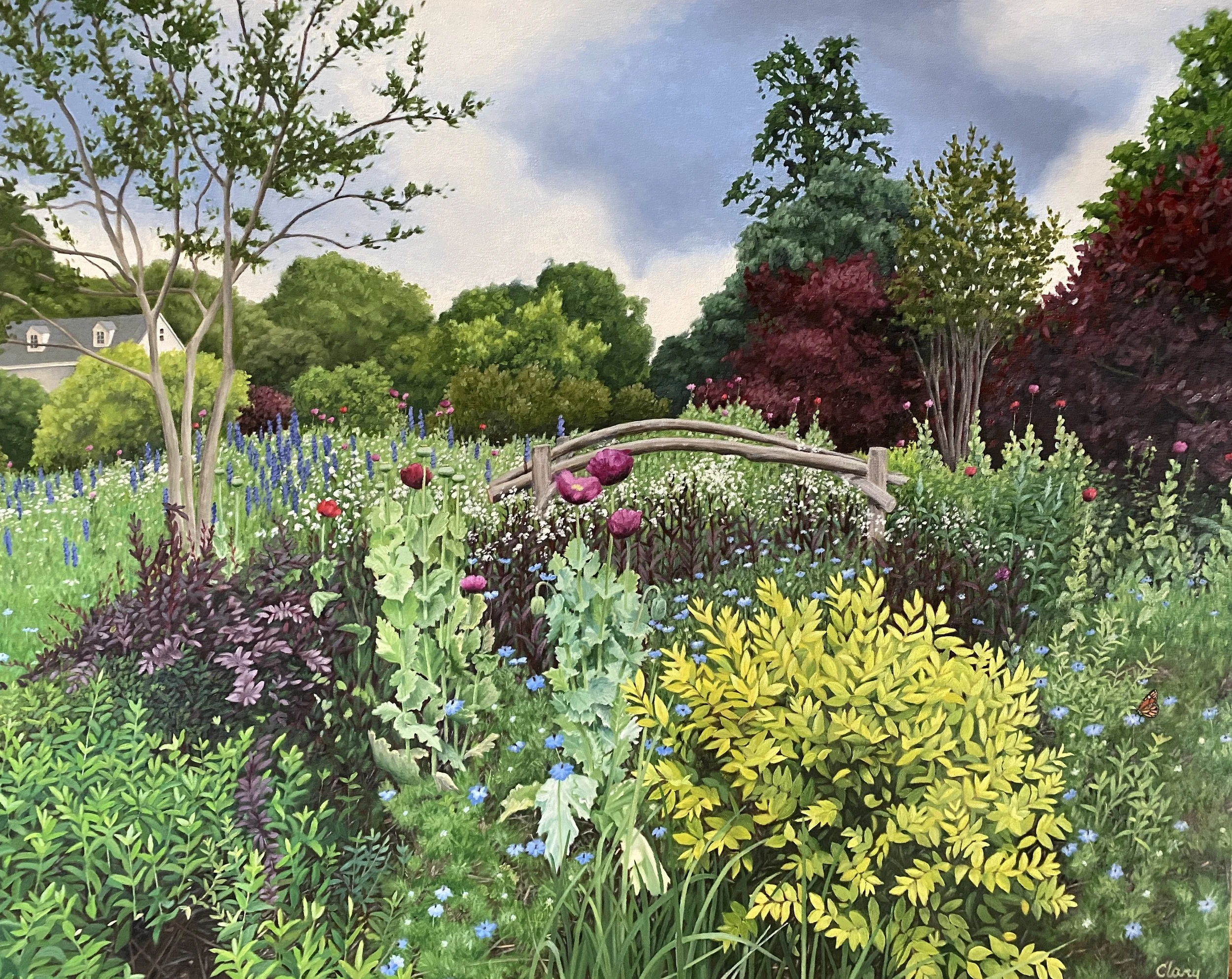Montrose Gardens (Hillsborough)  34 x 42 in.   This friend/client spent time at the Gardens and was friends with the head gardener. I painted this view from two photographs she had taken.