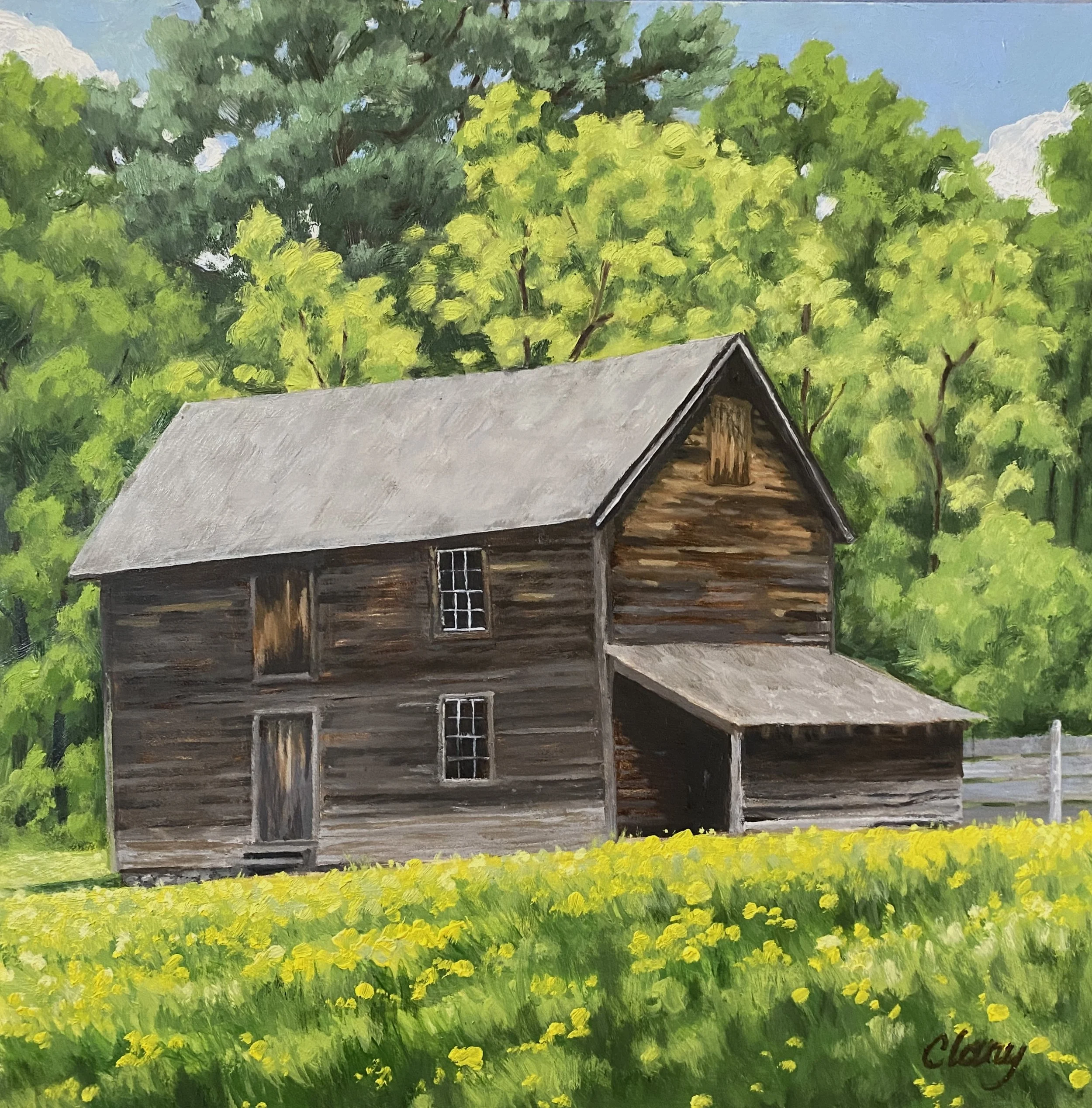 1869 tobacco factory, Duke Homestead  10 x 10 in.  oil on panel, framed  2023 (sold)