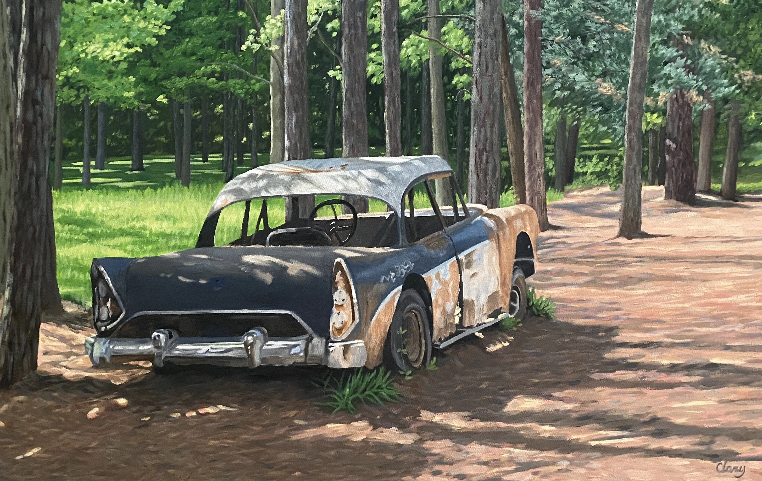 Occoneechee Speedway - May 2, 2024  9:47 am  18 x 28  oil on stretched canvas  2024 (sold)