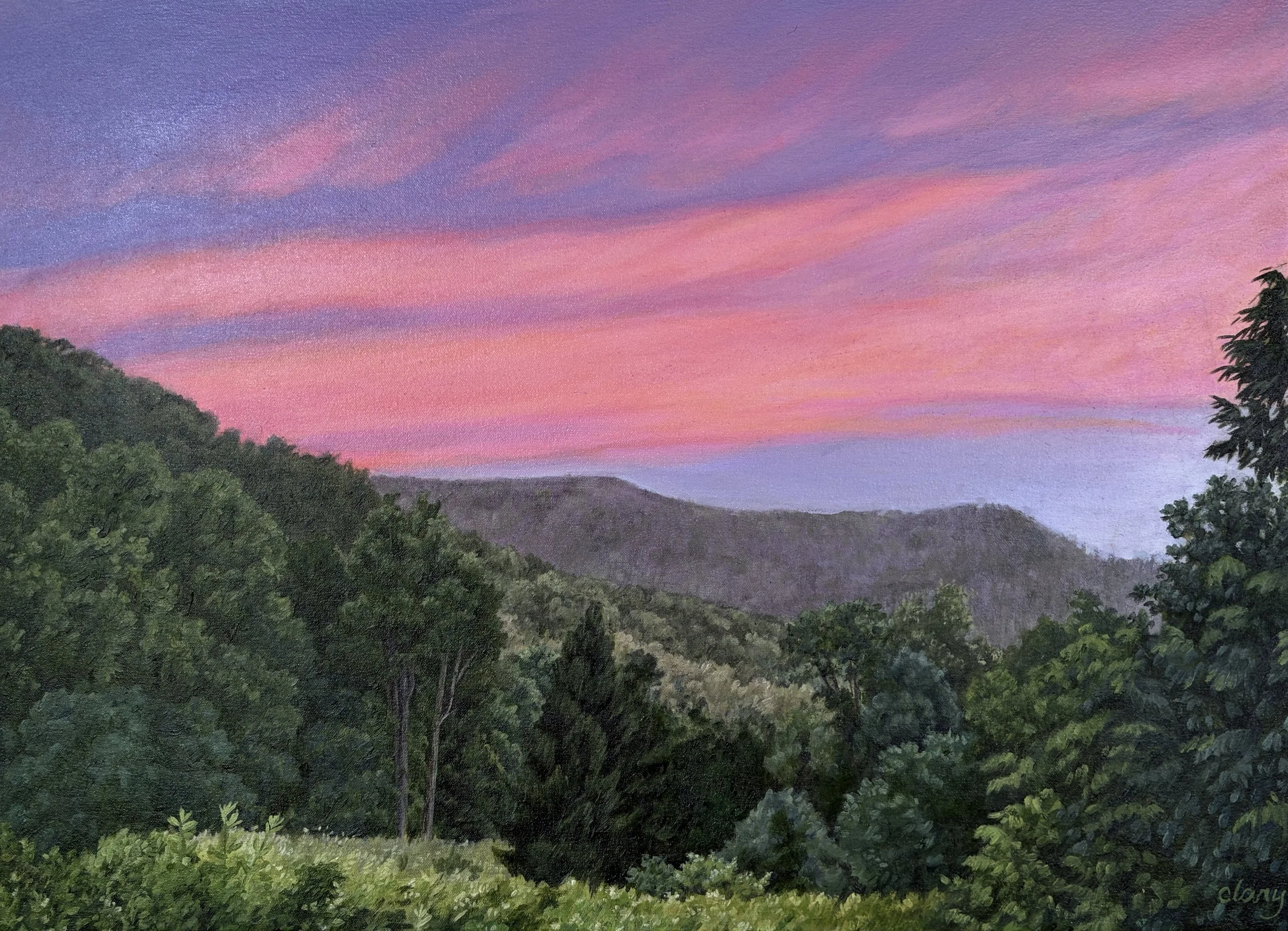 Fire in the sky  (near Weaverville)  16 x 22 in.  oil on canvas   $700