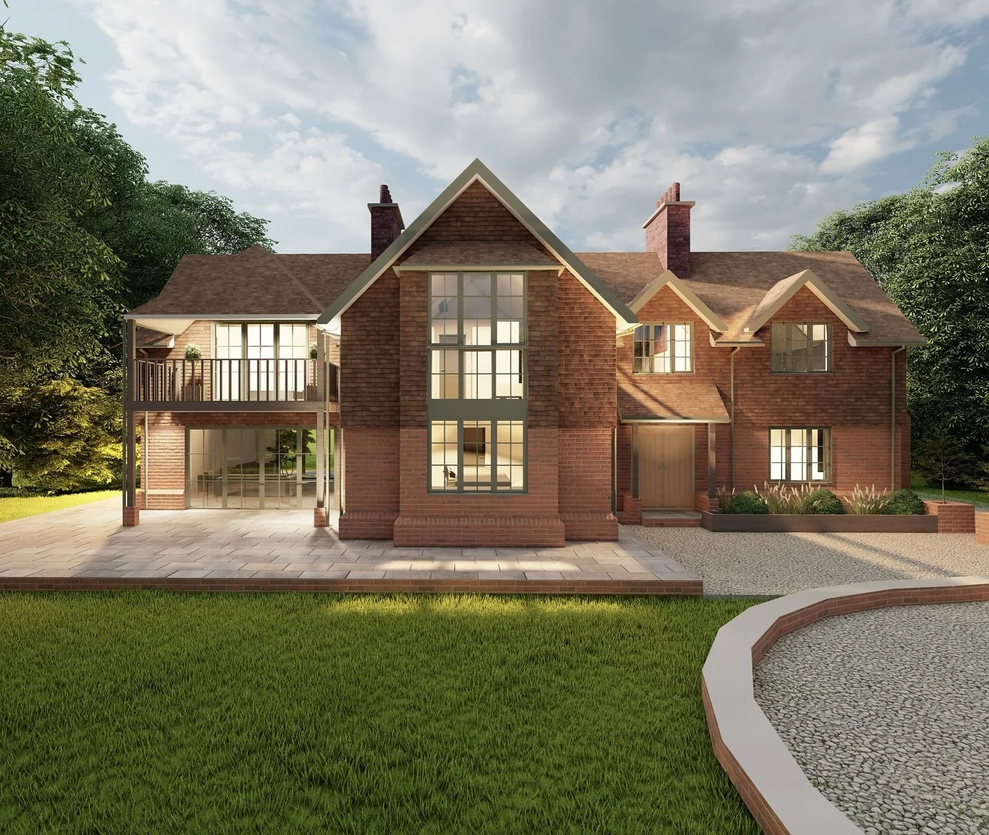 A balance between tradition and contemporary living.
This home was designed to sit gently within its woodland surroundings. Warm brick tones, deep overhangs, and large glazed openings that frame the changing light throughout the day.

This home was i