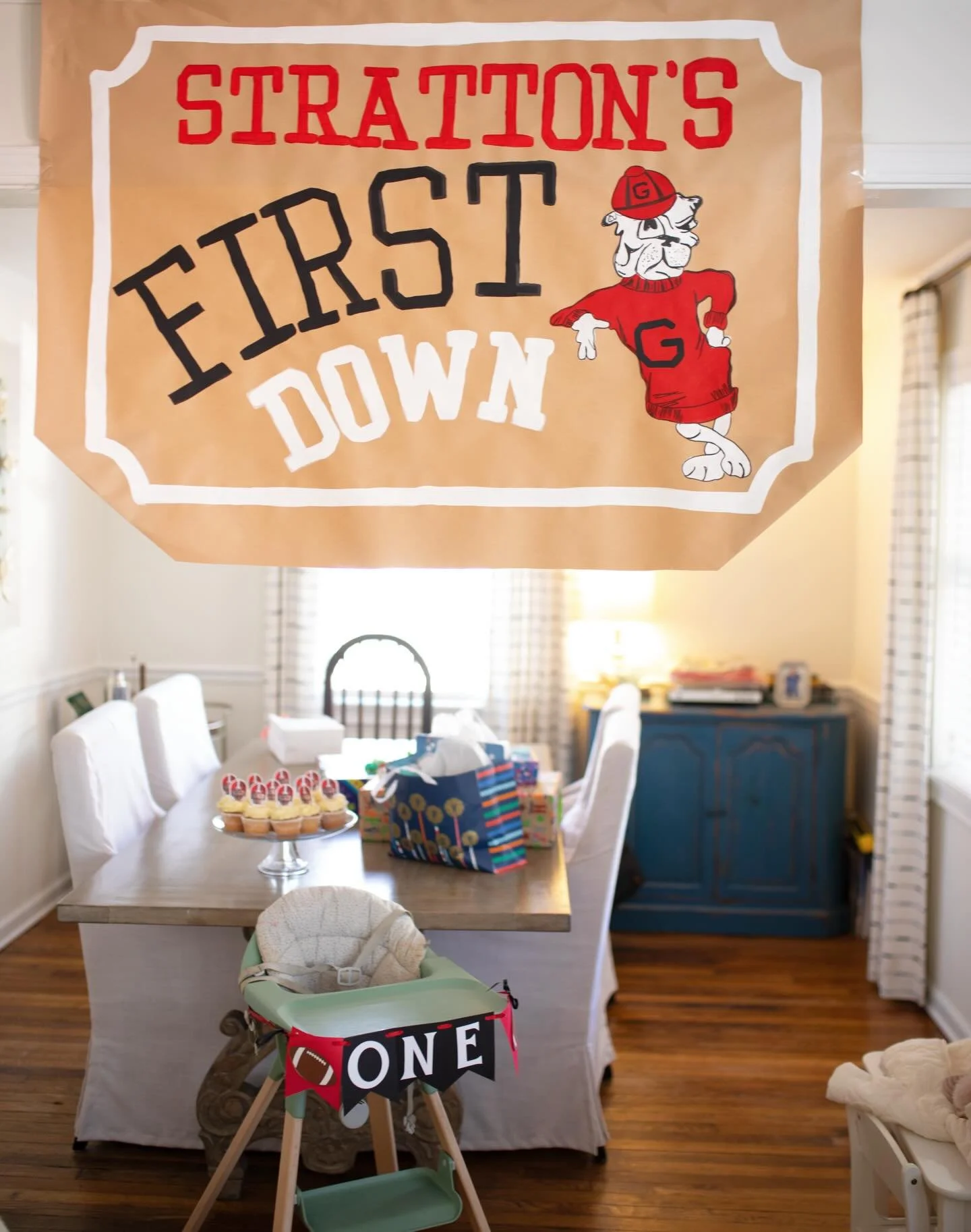 Kicking off my nephew&rsquo;s first birthday with a custom banner featuring the most iconic vintage Hairy Dawg around. This one was extra special to create, and I love how the classic game-day feel came together. Designing pieces like this is my favo