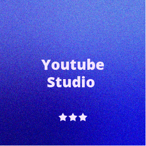 Digital graphic with a blue background displaying white text 'Youtube Studio' and three white stars below.
