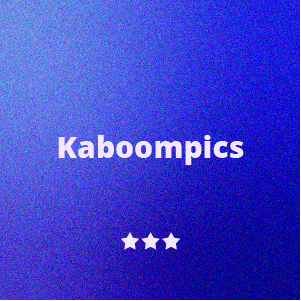 A blue gradient background with the word 'Kaboompics' and three white stars below it.