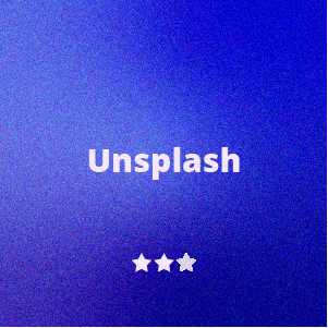 Blue gradient background with the word 'Unsplash' and three white stars below it.