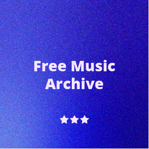 Blue gradient background with white text reading "Free Music Archive" and three white stars below