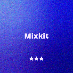 Blue gradient background with the text 'Mixkit' and three white stars below.