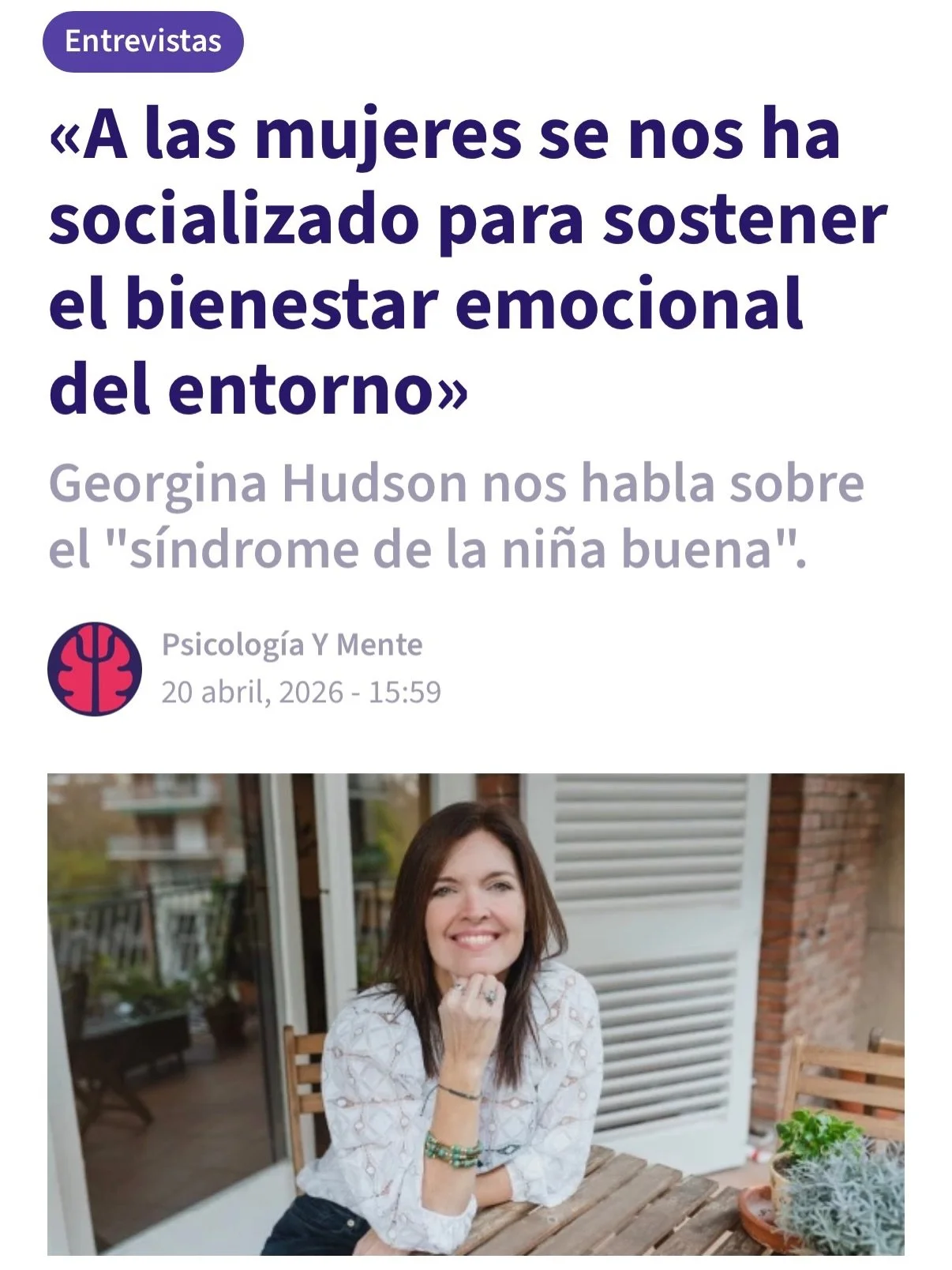 Gracias @psicologiaymente! Emp&aacute;pate de c&oacute;mo nace este patr&oacute;n y c&oacute;mo romperlo con mi libro &ldquo;Sonriendo est&aacute;s m&aacute;s guapa. Se acab&oacute; ser la ni&ntilde;a buena&rdquo;. Entrevista completa en mi bio en &l