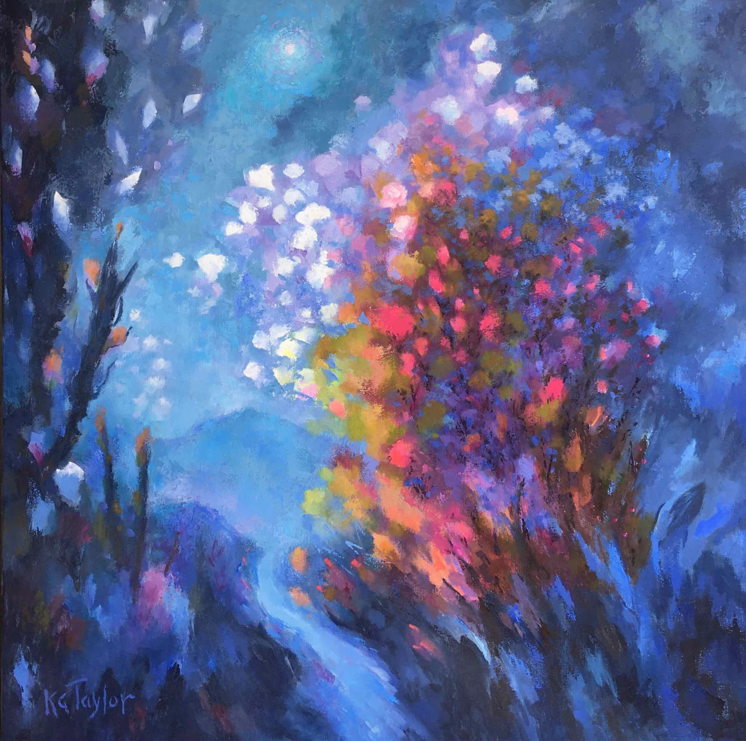 “The Night Garden” oil painting, 36 x 36”