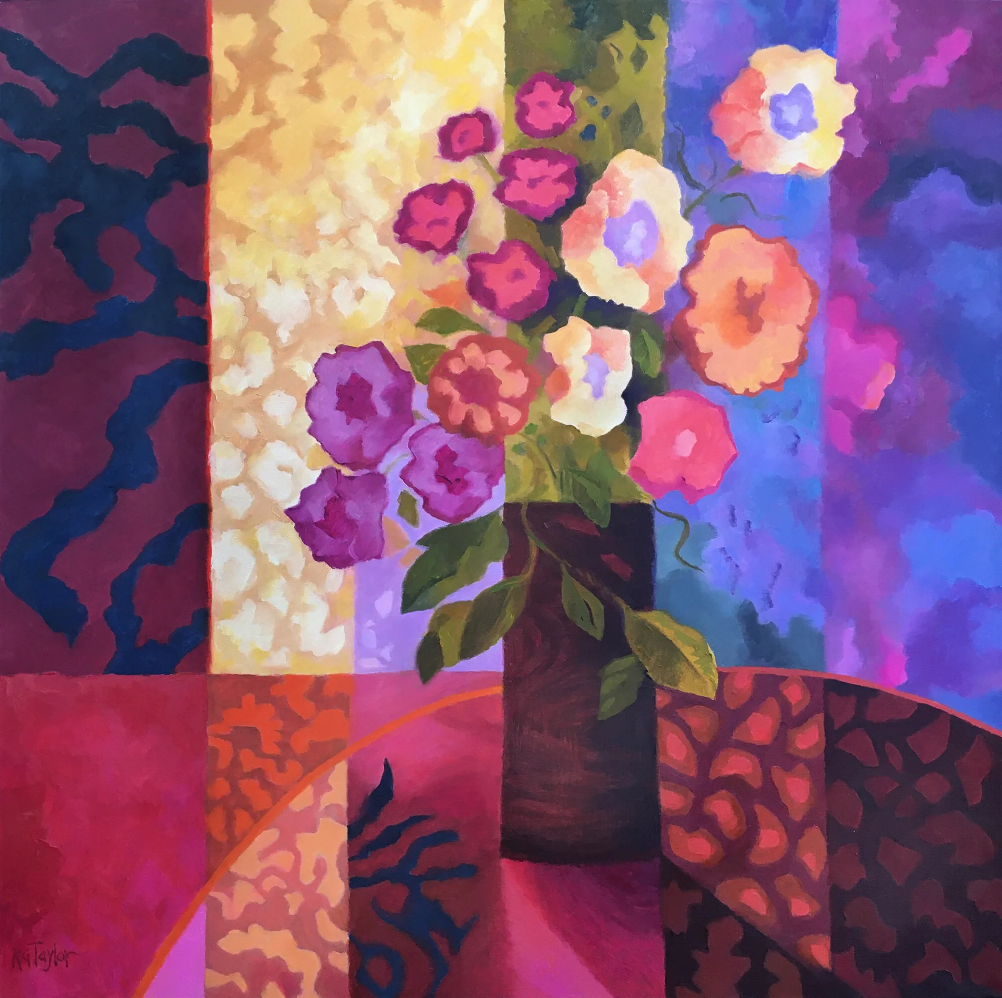 “Batik Still Life” painting, 36 x 36”