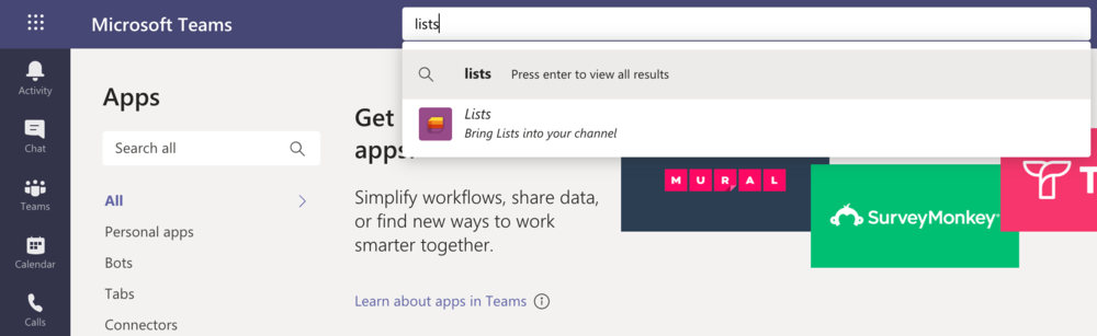 Lists comes to Teams