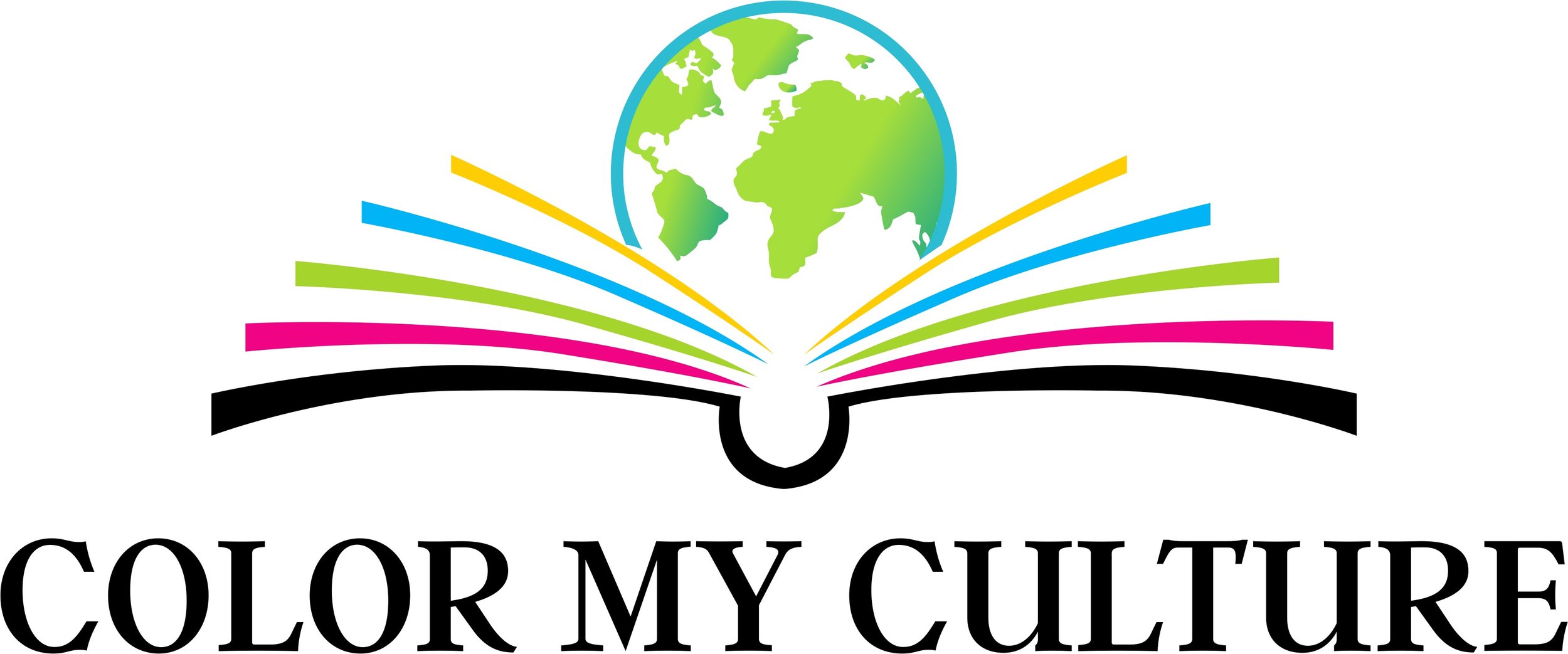 Logo of an open book with colorful pages and a globe above, with the text 'Color My Culture' below.