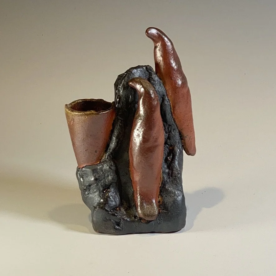 RJ Bird Candle holder Wood Fired 5.75x3.75