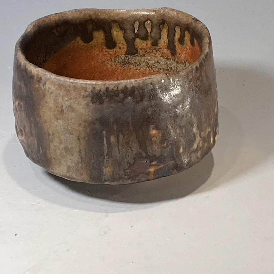 RJ Teabowl Woodfired layers of Shino glaze5x3