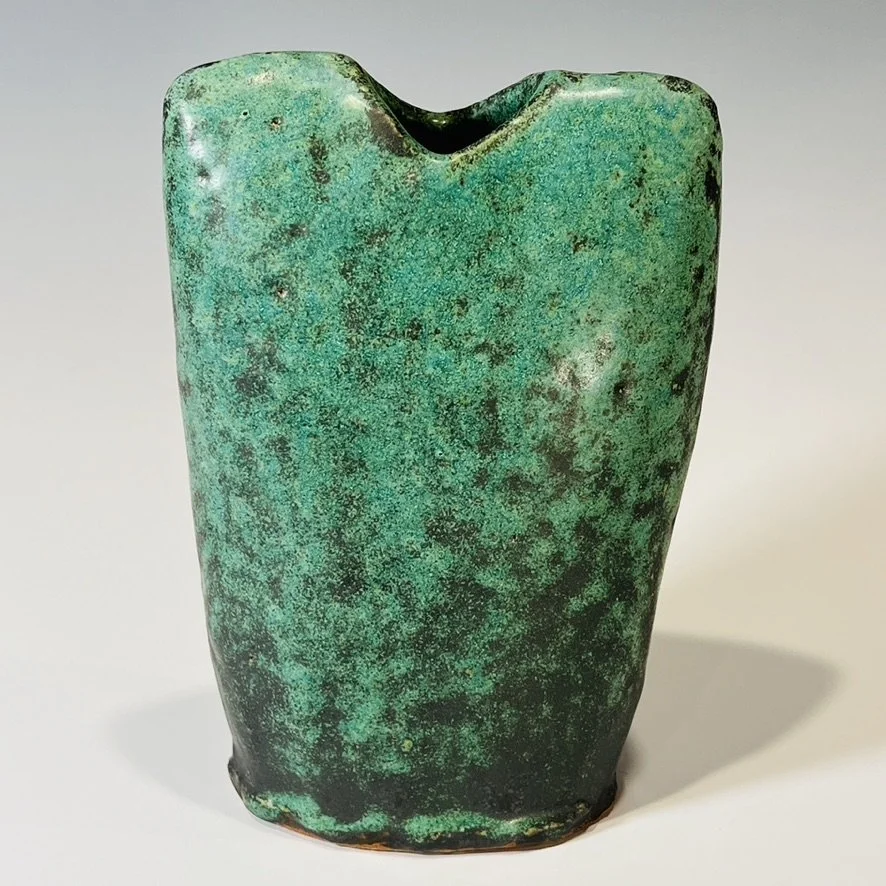 Green Hand Built V Neck Vase