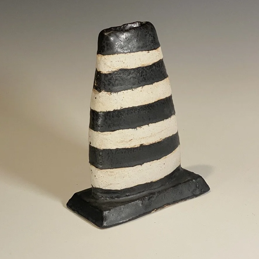 RJ Vase Form w Black and White stripes7.5x5.5x3.5