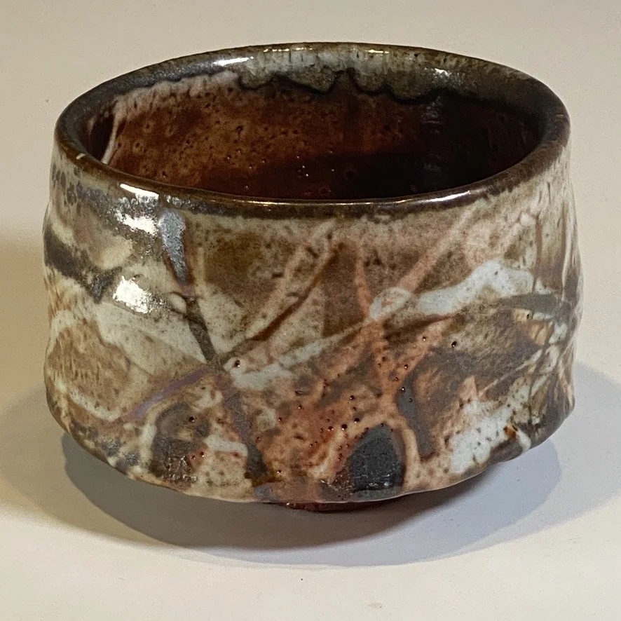 RJ Tea Bowl Wood Fired Shino Layers 4.75x3.5