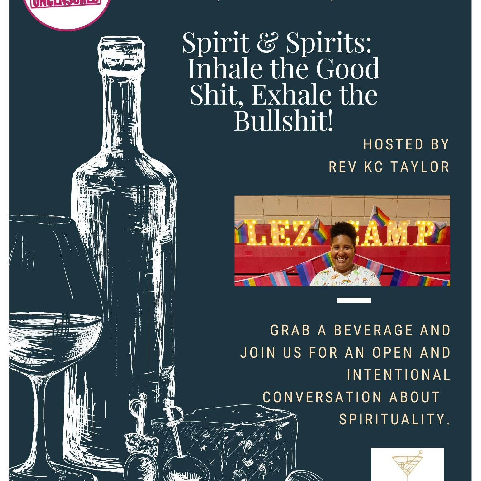 Grab a beverage and join us for an open and intentional conversation about spirituality. Everyone over 21 is welcome. LIVE at Alibi&rsquo;s, 1200 N. Pennsylvania, Oklahoma City, OK 73107. This live event is held in the same location on the last Sunda