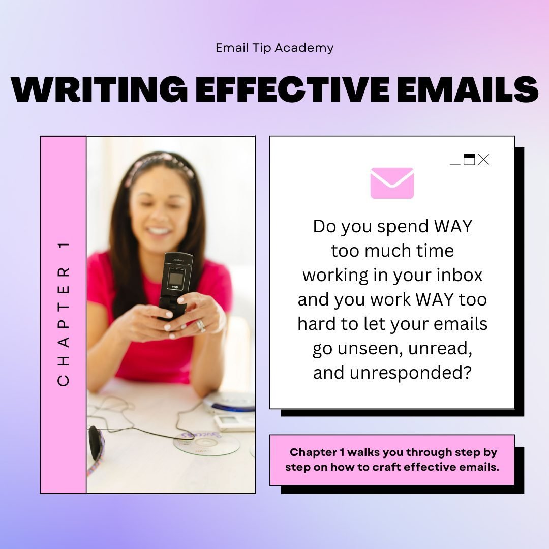 Email Tip Academy was created for you, by you. 🫡⁠
⁠
Each chapter is a direct result of the types of questions and scenarios I help you with on a daily basis. ⁠
⁠
➡️ From reducing time spent ruminating over how to start an email (why is starting a su