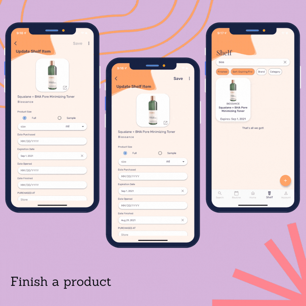 Shelf Finish a product — Mimoglow