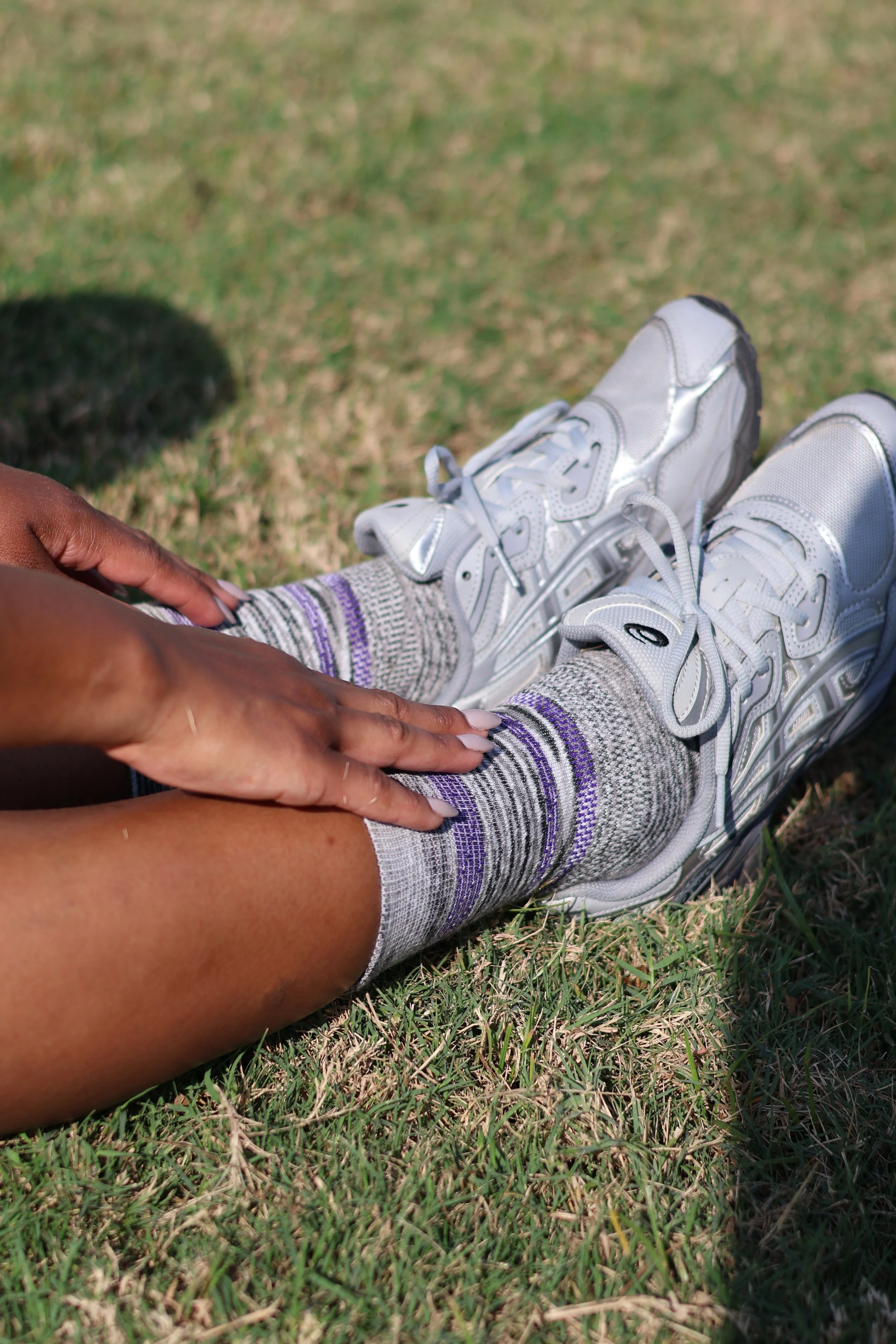 Homeschool mom wearing Wigwam contour-knit socks during outdoor movement