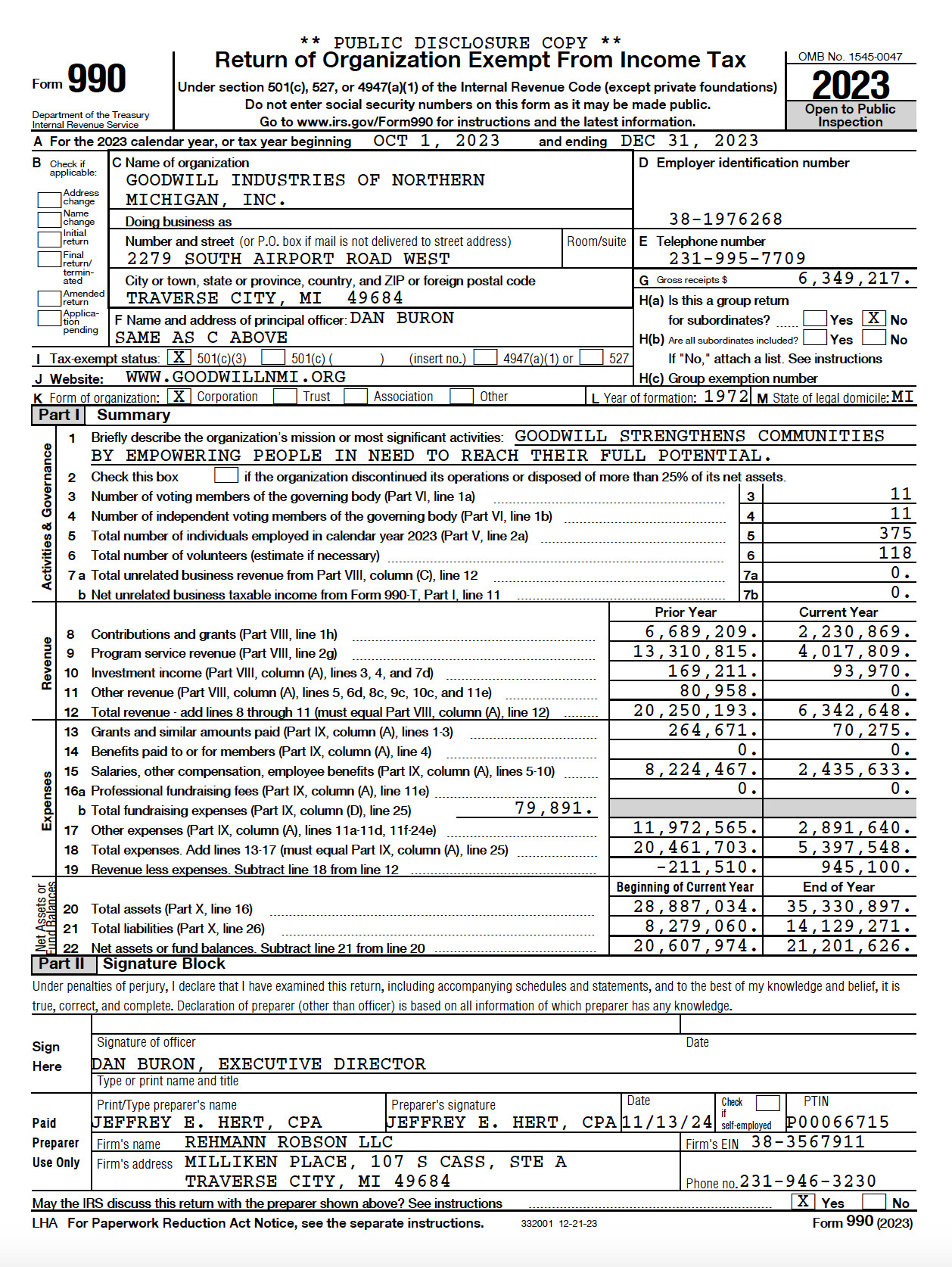 GoodwillNMI Form 990 Short Year Oct-Dec 2023