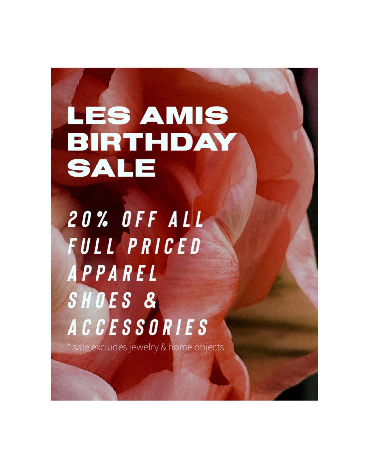 Day two of our Birthday Sale, we&rsquo;ll be here 11am - 6pm today and 11am - 5pm tomorrow taking 20% off all full-priced apparel, shoes and accessories! 🌷