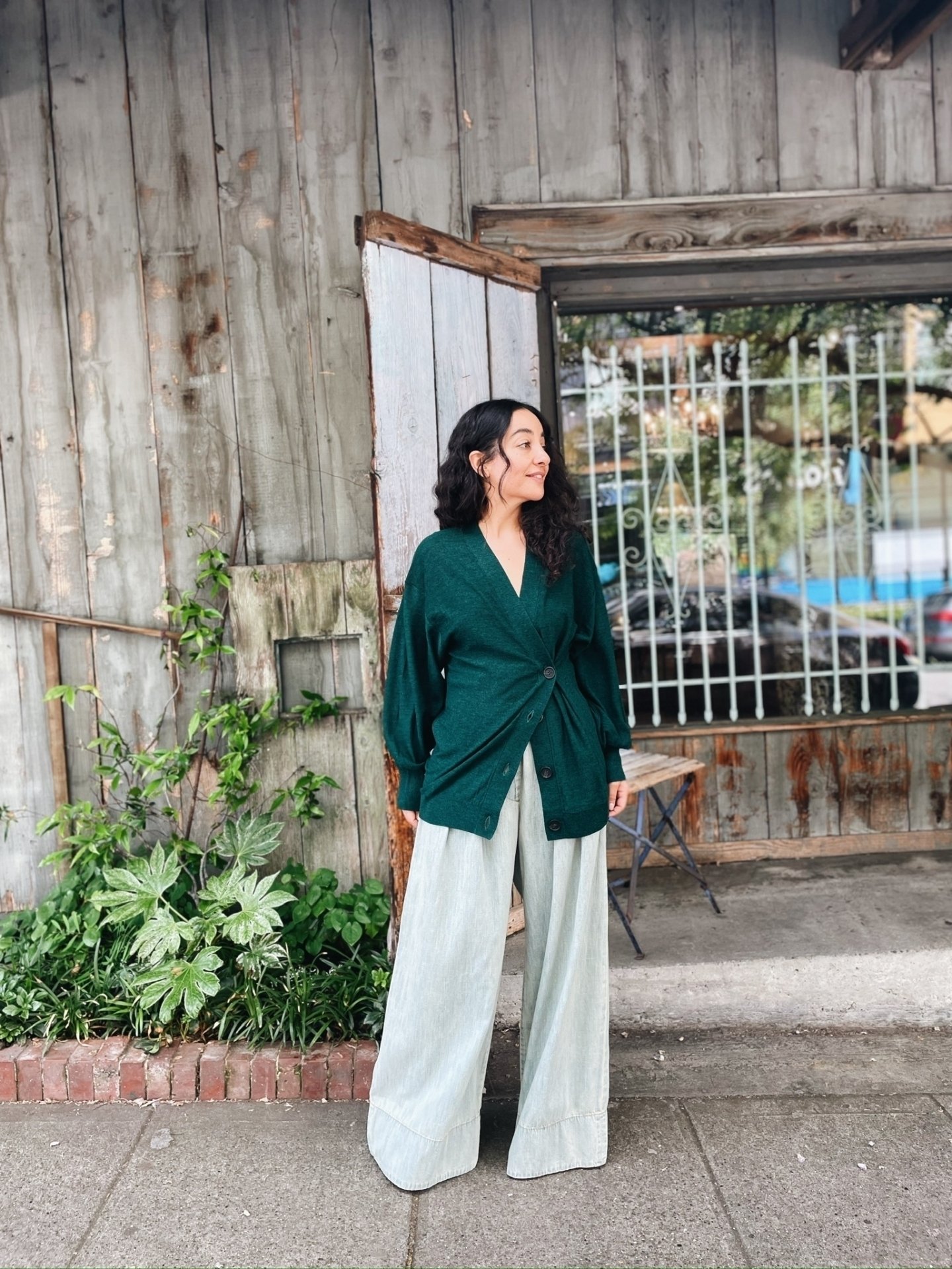 The Coxsone Pant in new khaki-indigo wash + Drippy Cardigan in Frond 🌿