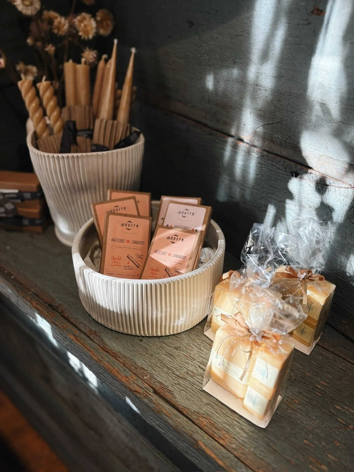 A few of our favorite stocking stuffers ☺️ unique taper candles, a yummy treat, and a high quality soap!