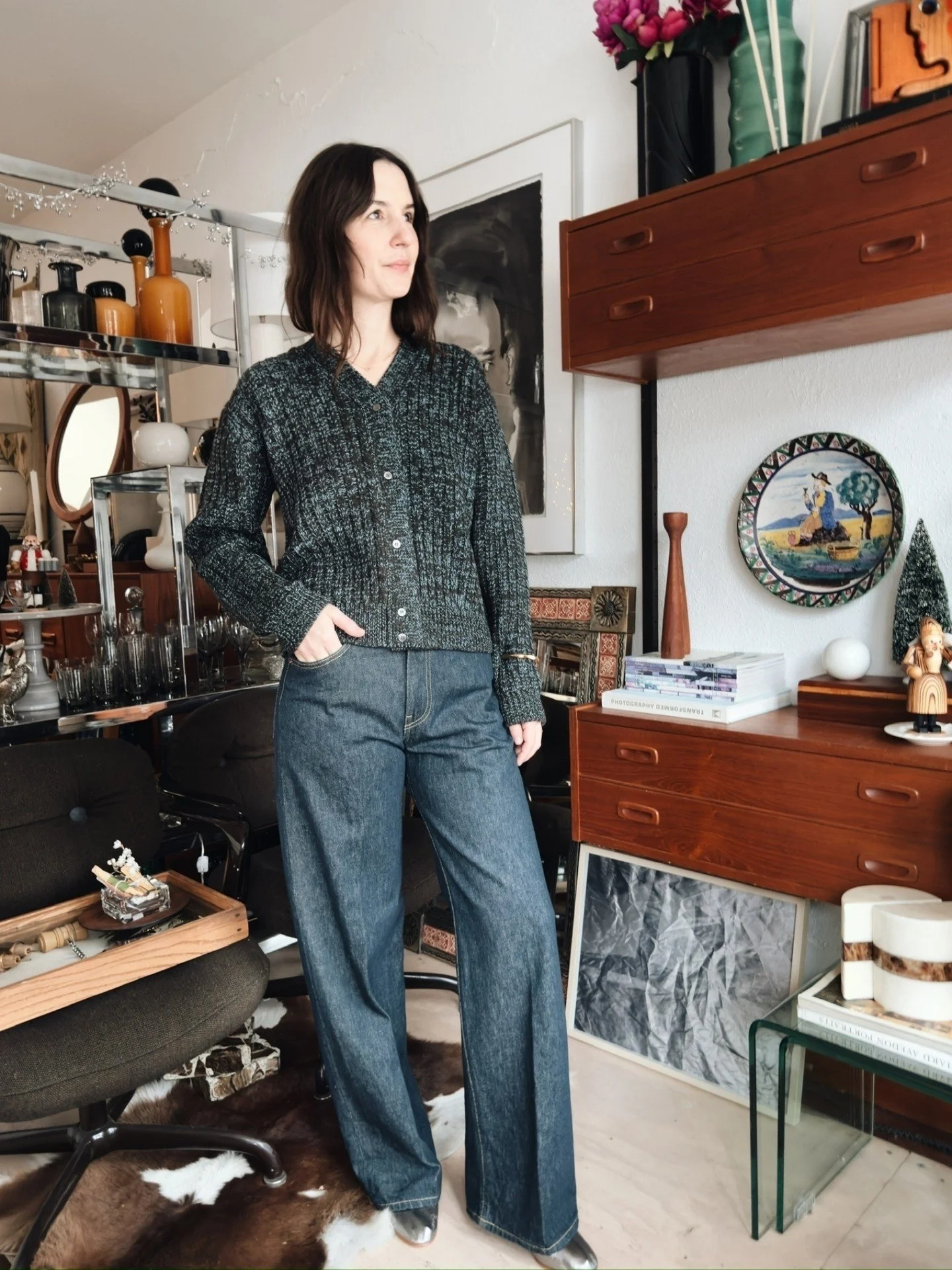 The Marled Rib Cardigan &amp; Wide Jean in 70s raw wash from @6397_news 👉 swipe for details