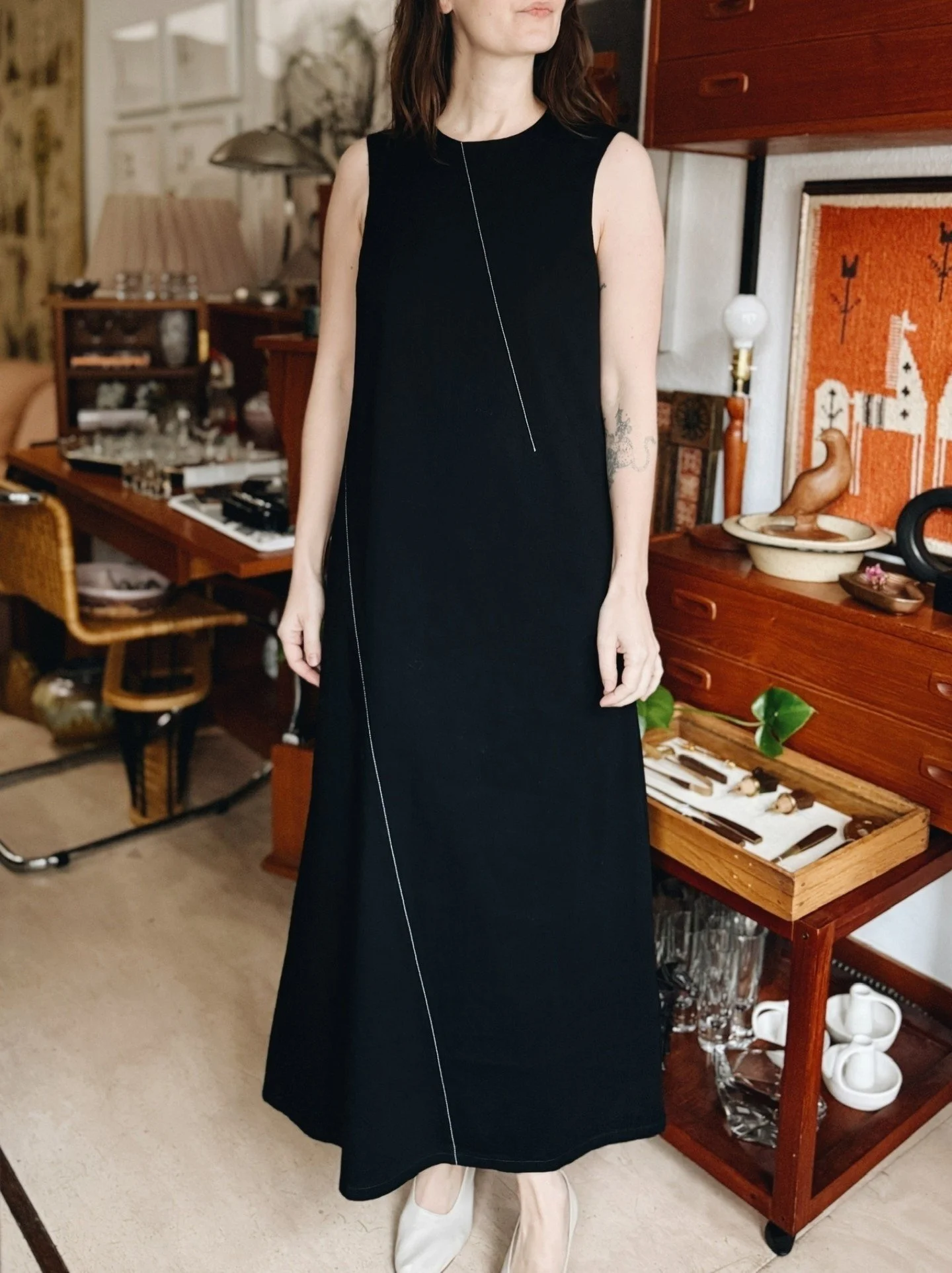 The Diagonal Denim Dress in Jet Black lightweight Japanese denim from @6397_news 🖤